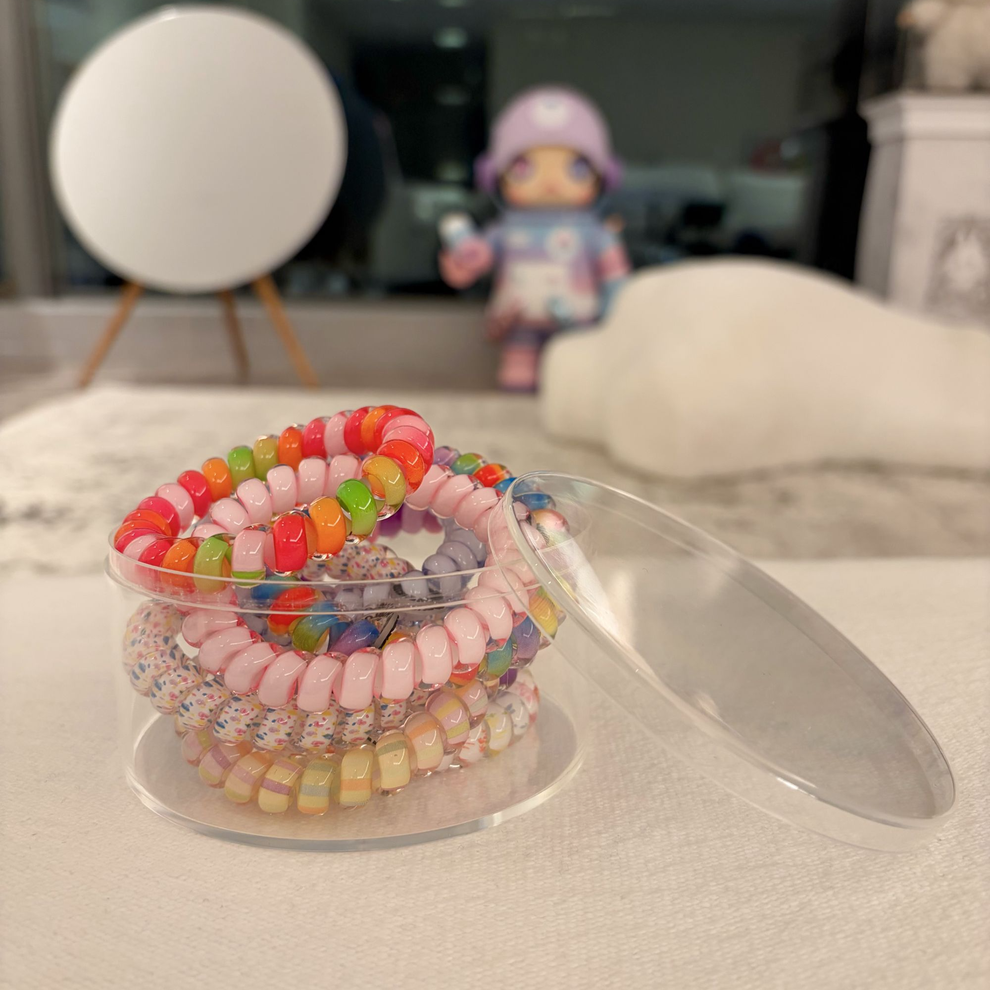 电话线发圈高弹超紧彩虹运动发圈发绳耐用护发马尾发圈 