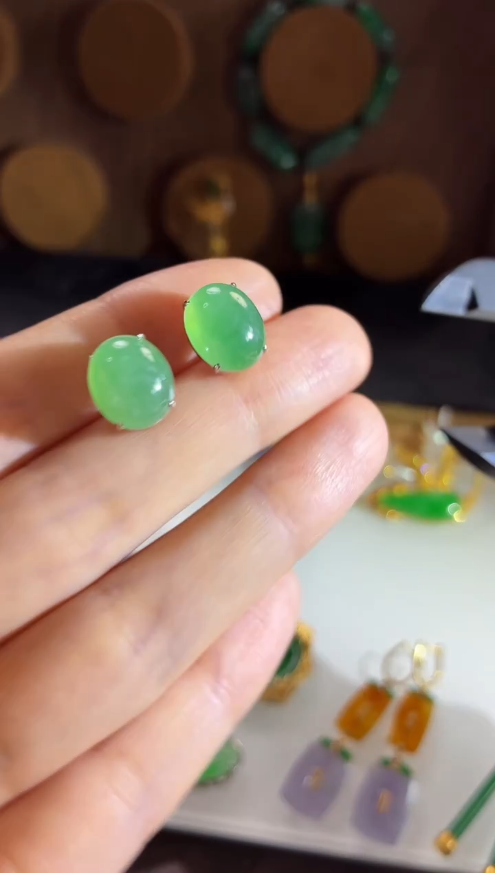 吊坠(不含链)18K金镶嵌翡翠耳饰