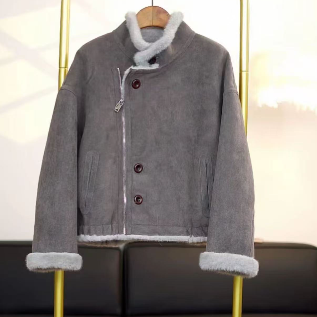 拉链短款小母貂时尚立领外套