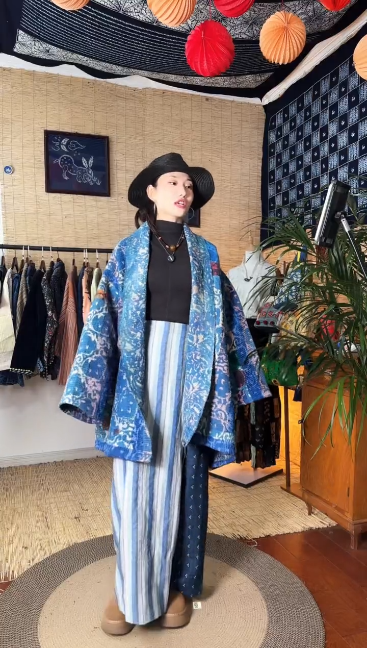 【闪购商品】设计师款蓝中长古布外套