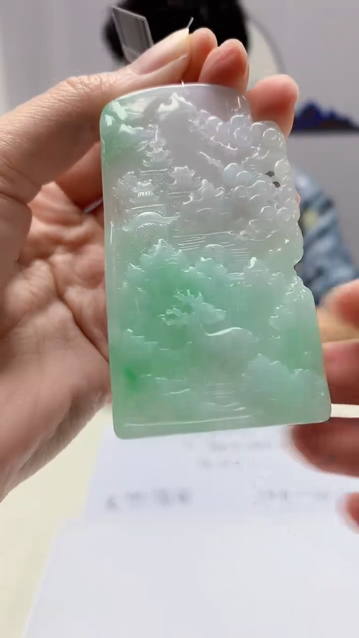 【闪购商品】定制翡翠未镶嵌4688zm-毛货挂件128山水