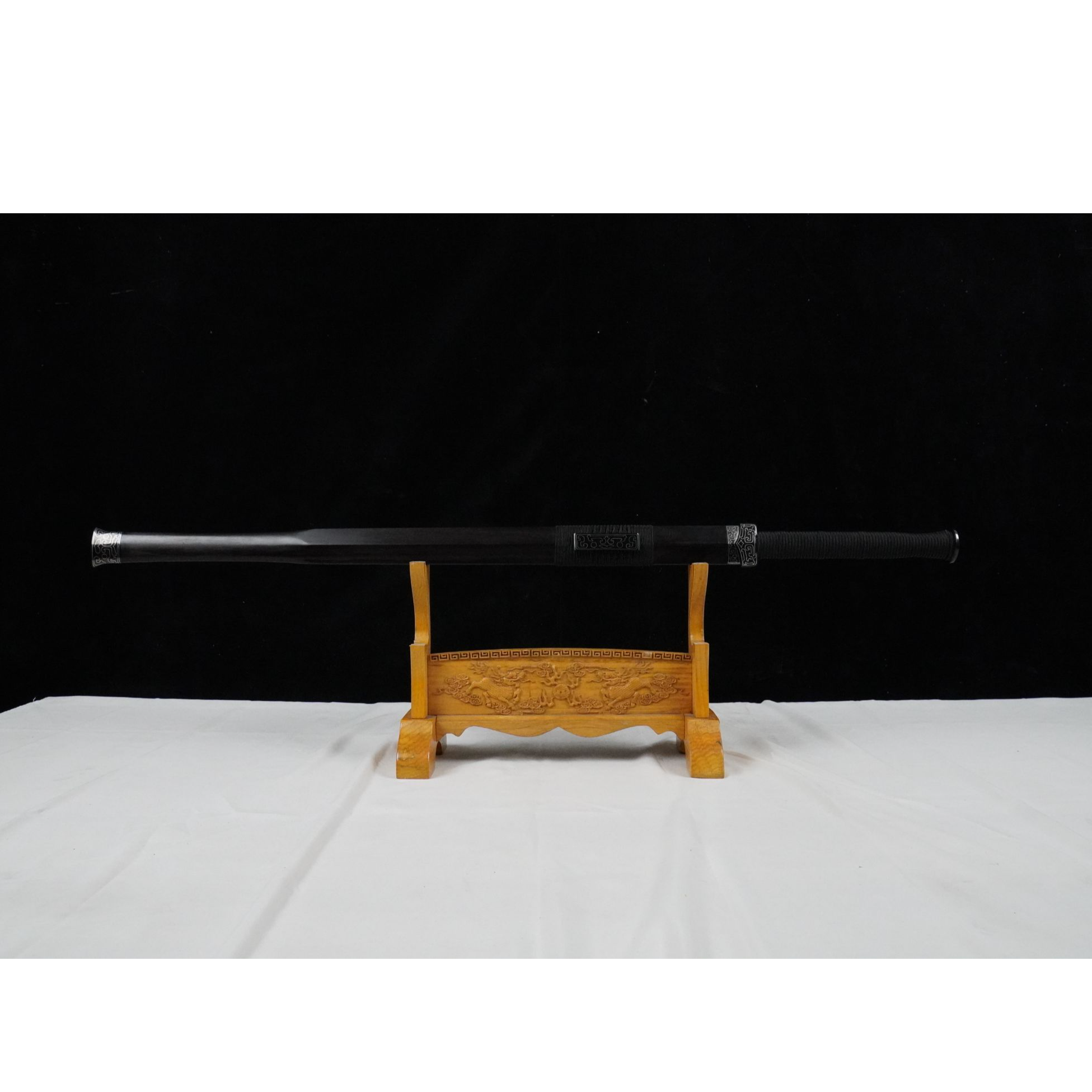 汉凌宝剑 玉素汉剑 贴嵌银装 大叶紫檀 毛铁草钢夹钢 未开刃