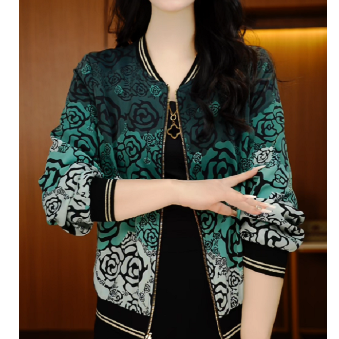 山茶花-新款印花气质上衣外套百搭显瘦时尚舒适显气质俩面穿