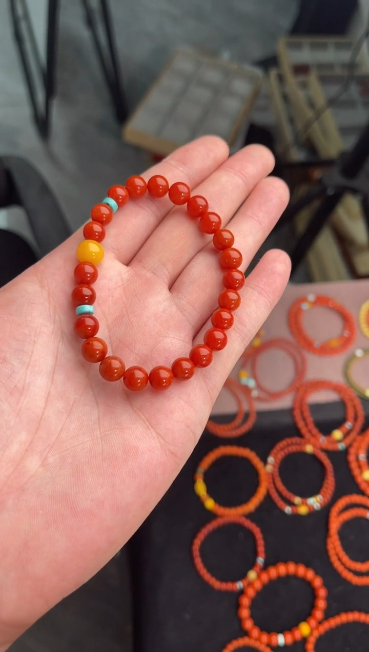 未镶嵌手串南红玛瑙南红单圈蜜蜡手串QF-A475（多样性发一）