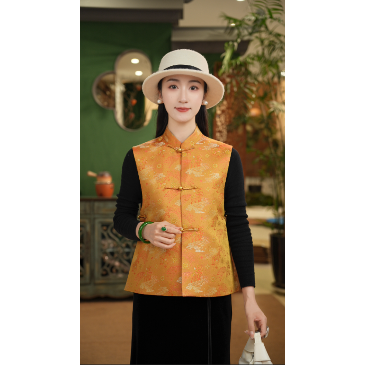 聆夏制造【云尽秋】定制宋锦马甲手工织金桑蚕丝原创新中式马甲