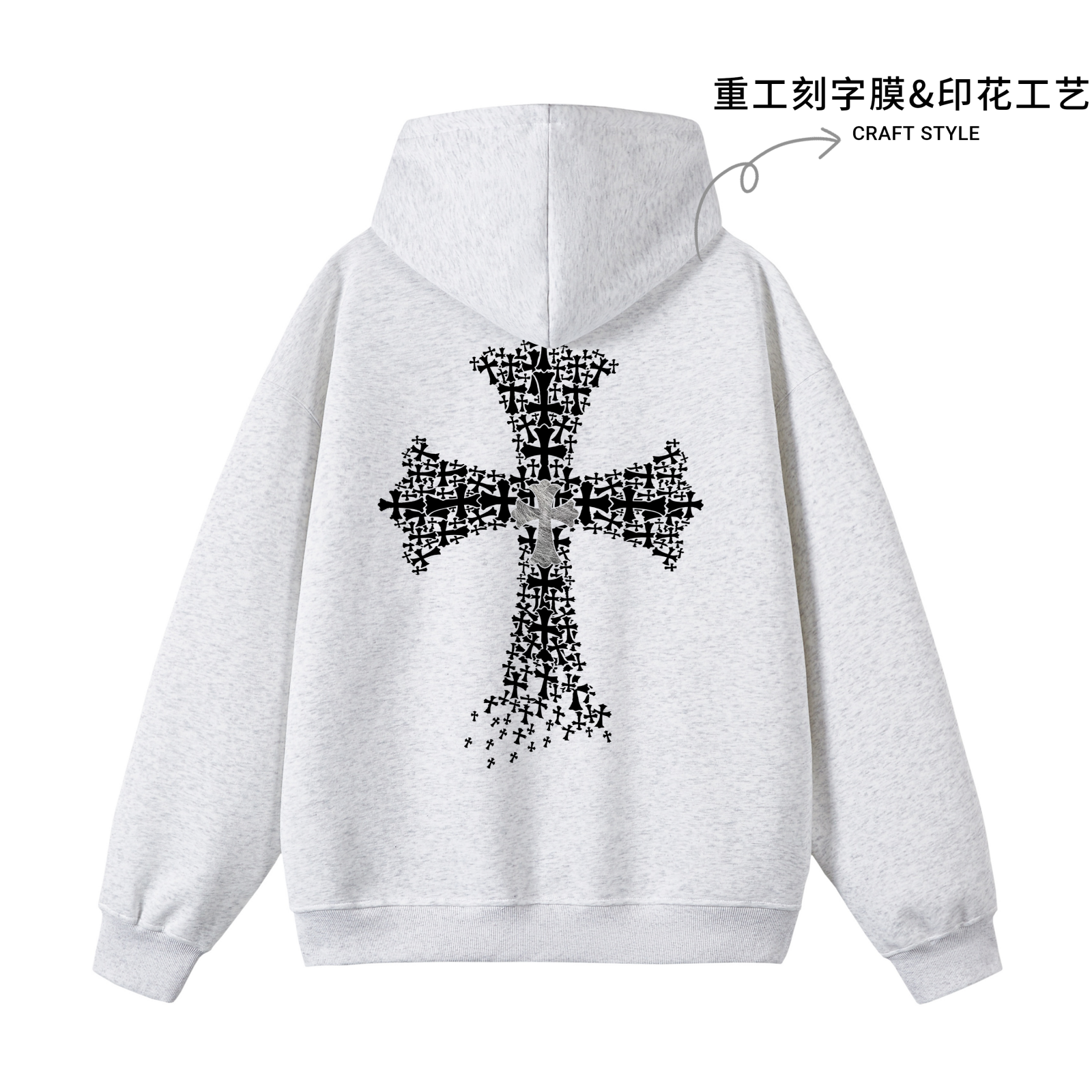 【现货-重工】潮牌植绒拉丝华棉500克连帽卫衣男女款秋冬卫衣-Q602