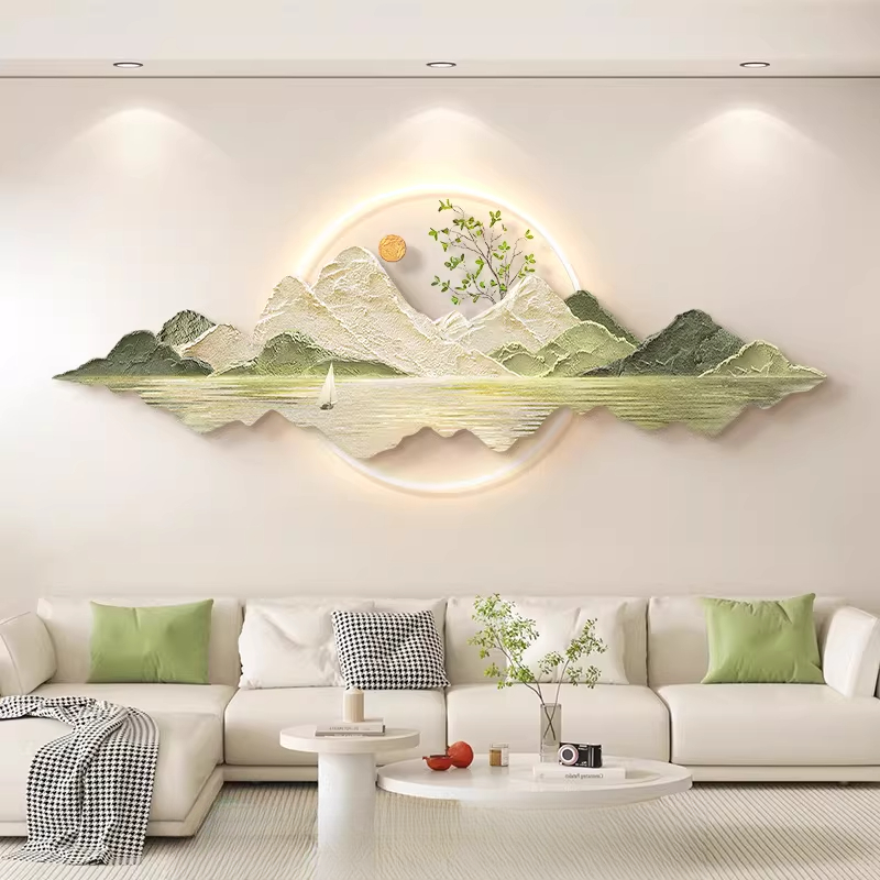 日照金山客厅装饰画北欧奶油风沙发背景墙挂画高档山水风景壁灯画