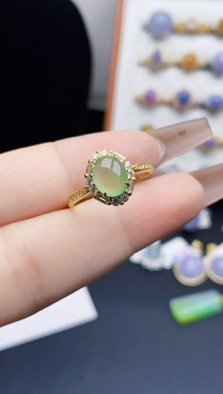 银S925镶嵌戒指翡翠0340