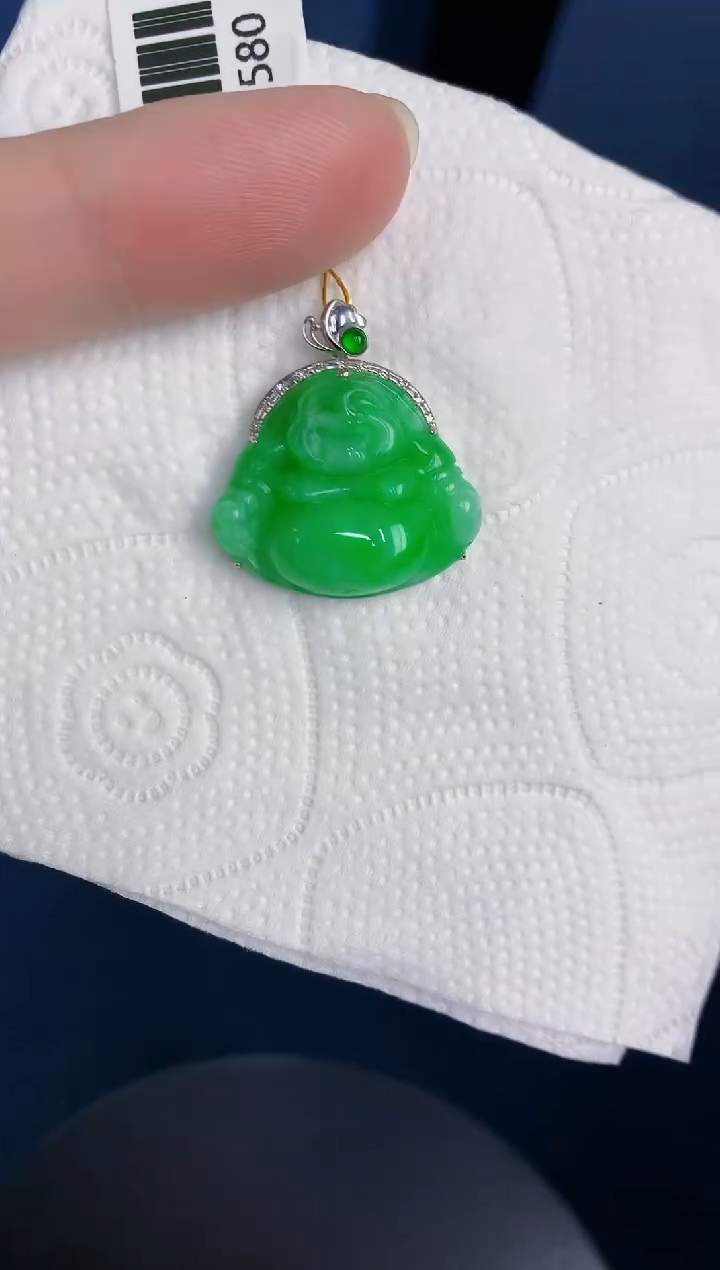 颈饰18K金镶嵌翡翠天然翡翠缅甸A货