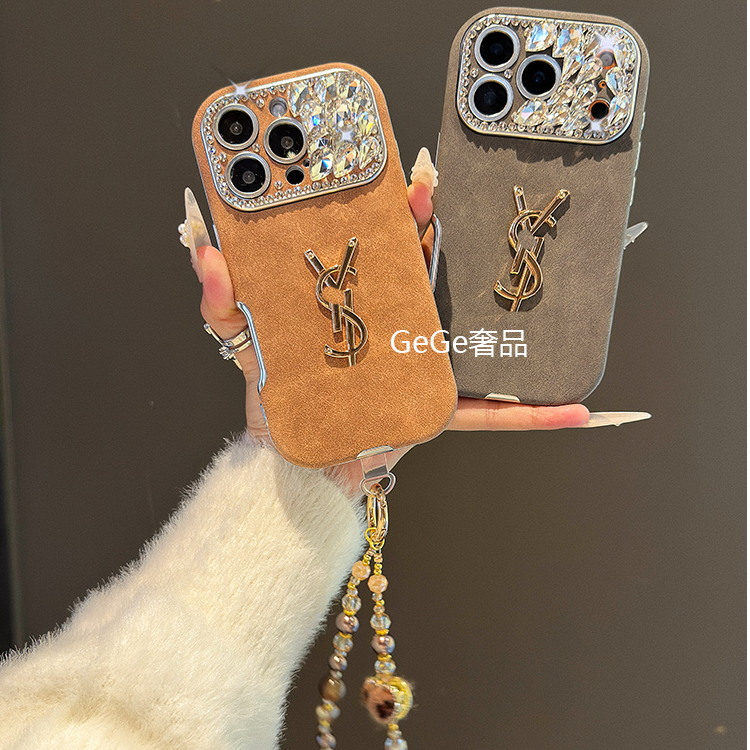 秋冬鹿皮绒闪钻大视窗适用苹果17promax手机壳16/15/14全包13女款