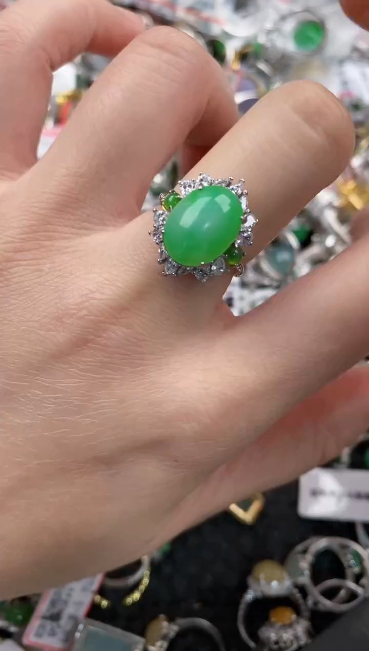 银S925镶嵌戒指翡翠222   10