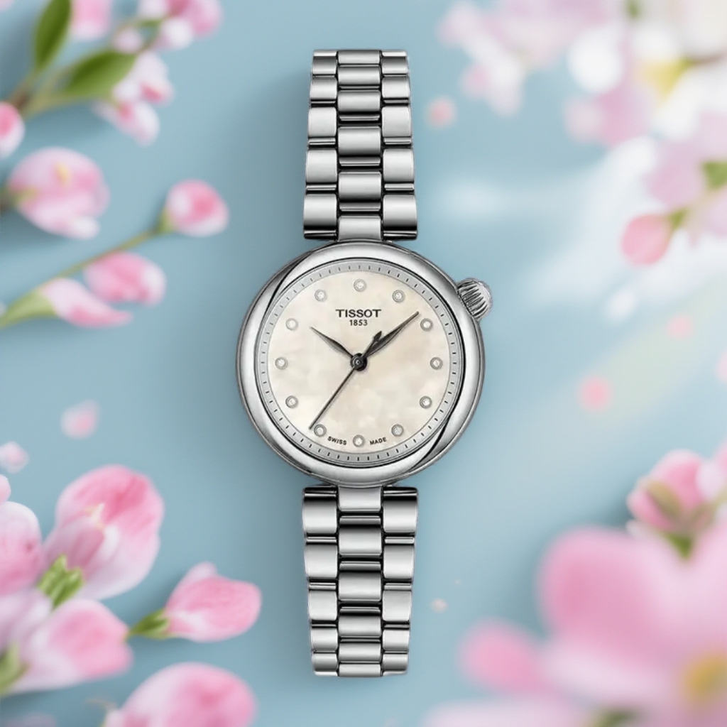 未使用 Tissot/天梭 小美人系列28MM石英女表/时尚白贝母镶钻T125