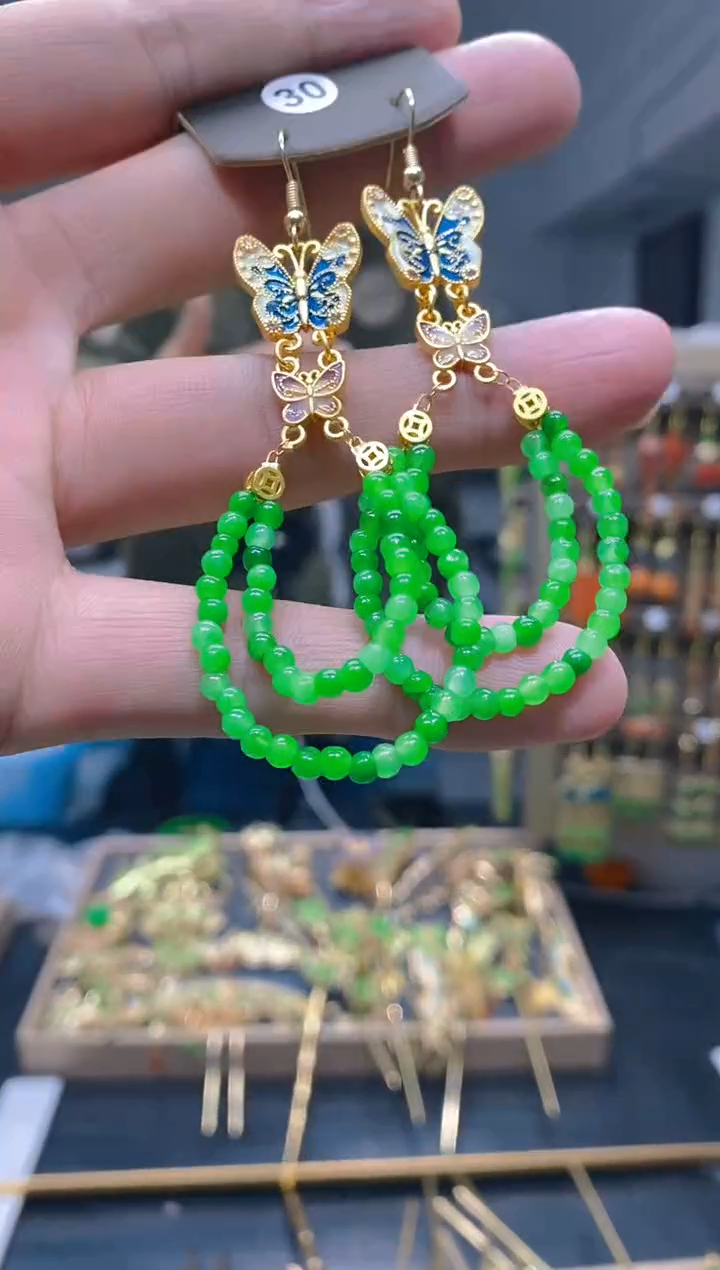 【闪购商品】碧玺耳饰合金105翡翠耳钩