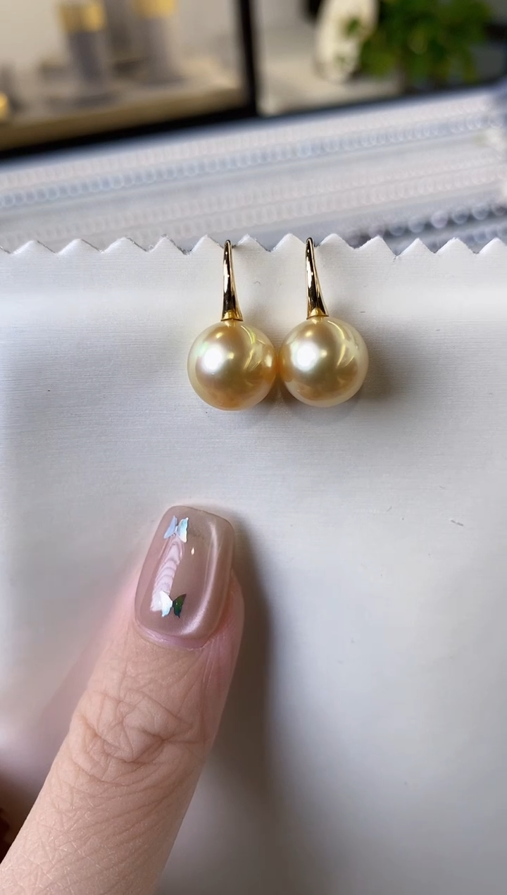 【闪购商品】海水珍珠耳饰18K金镶嵌10-11南洋金珍珠耳饰
