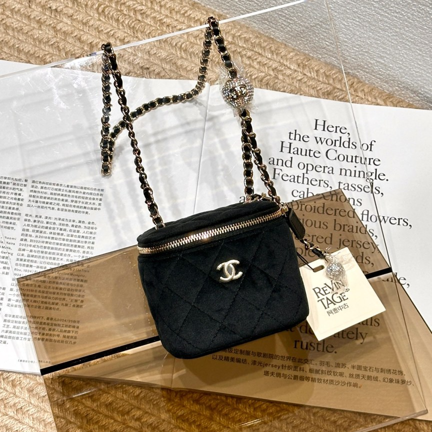 99新 Chanel/香奈儿 20A 黑金丝绒水钻金球调节扣小盒子