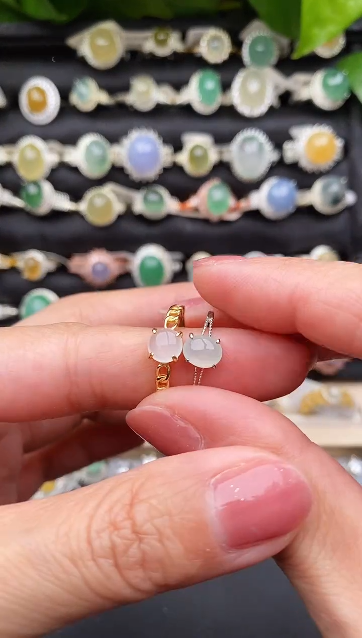 【闪购商品】翡翠戒指银S925镶嵌缅甸天然A货翡翠55  9-5