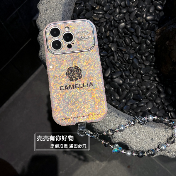 适用苹果华为手机壳iphone17大视窗16山茶花15pro闪片mate70手链