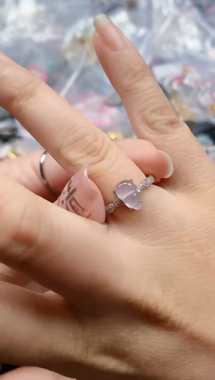 银S925镶嵌戒指翡翠天然A货缅甸翡翠