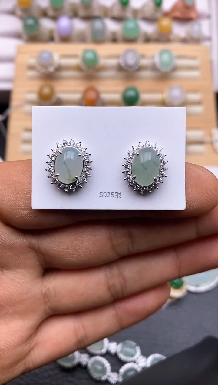 【闪购商品】翡翠耳饰银S925镶嵌/5866