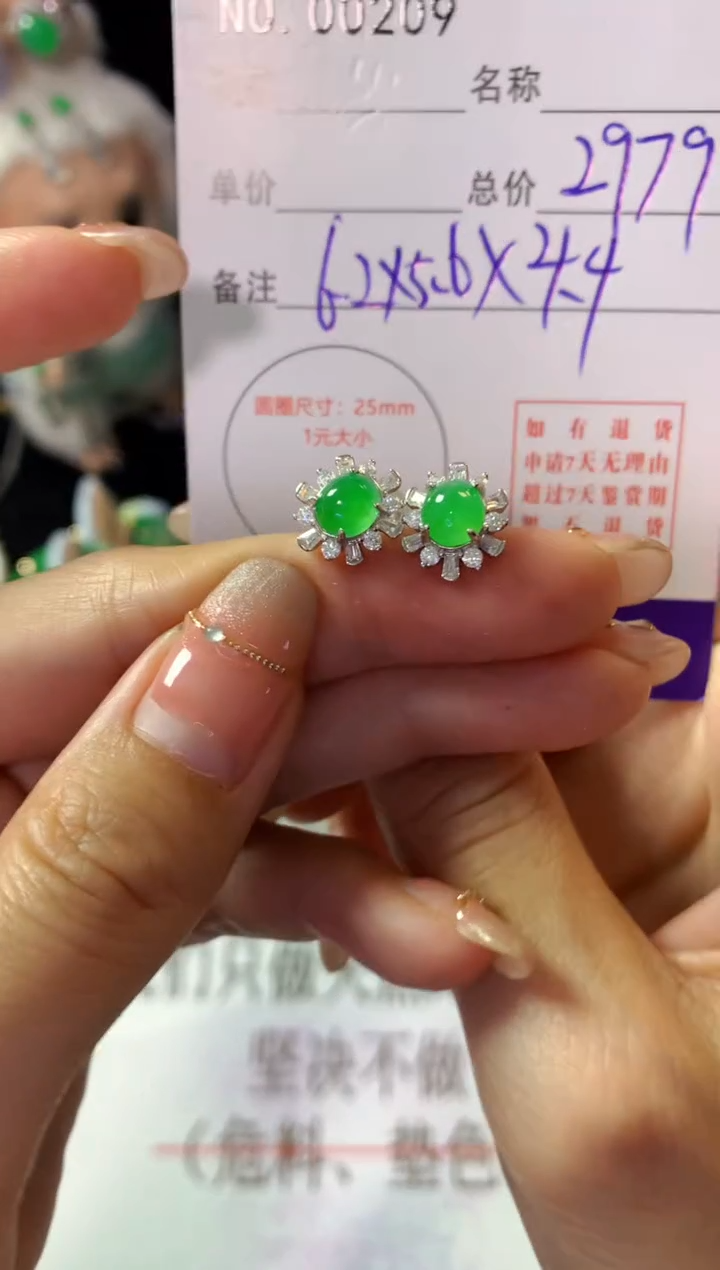 银S925镶嵌翡翠耳饰翡翠