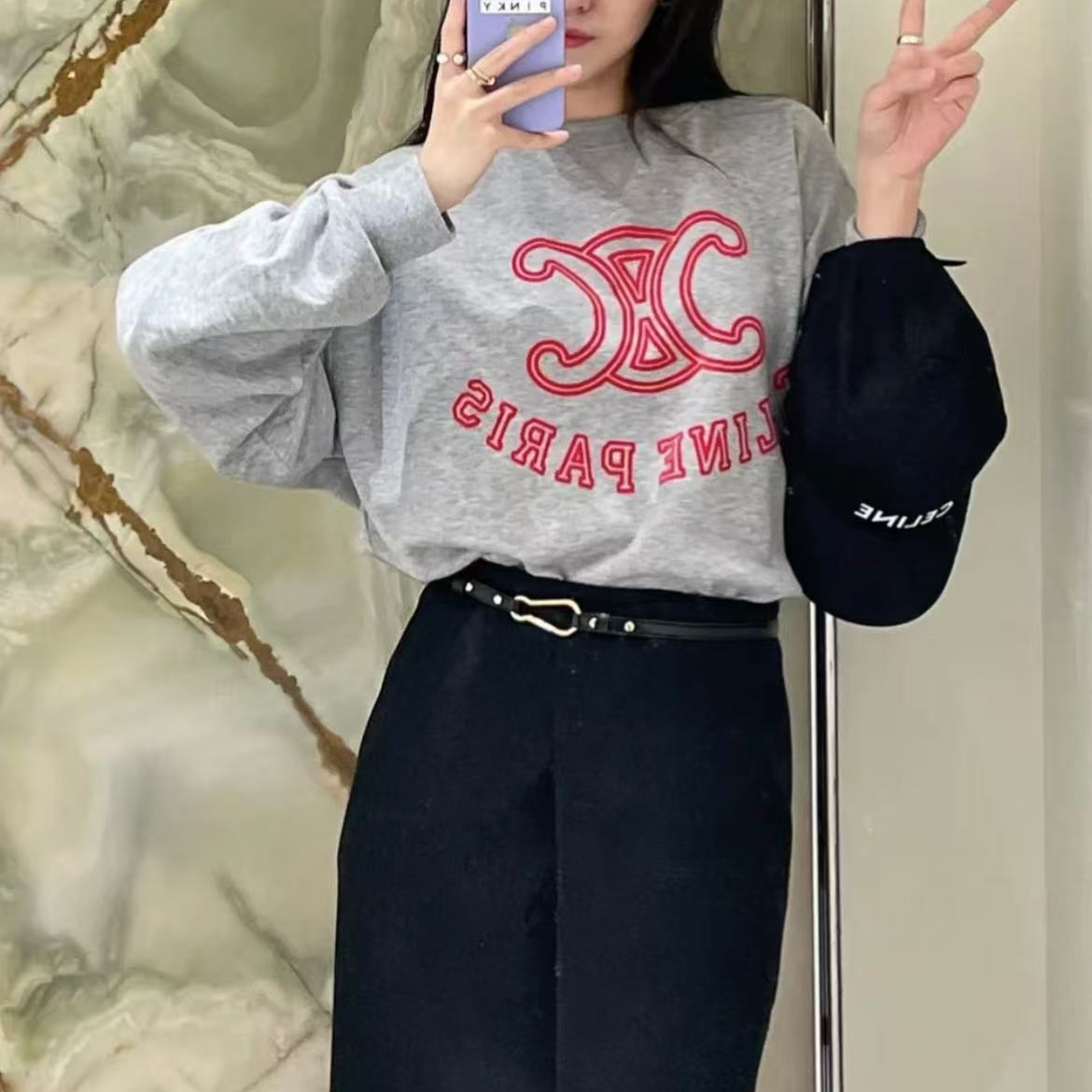 未使用 Celine/思琳 字母Logo印花圆领长袖卫衣