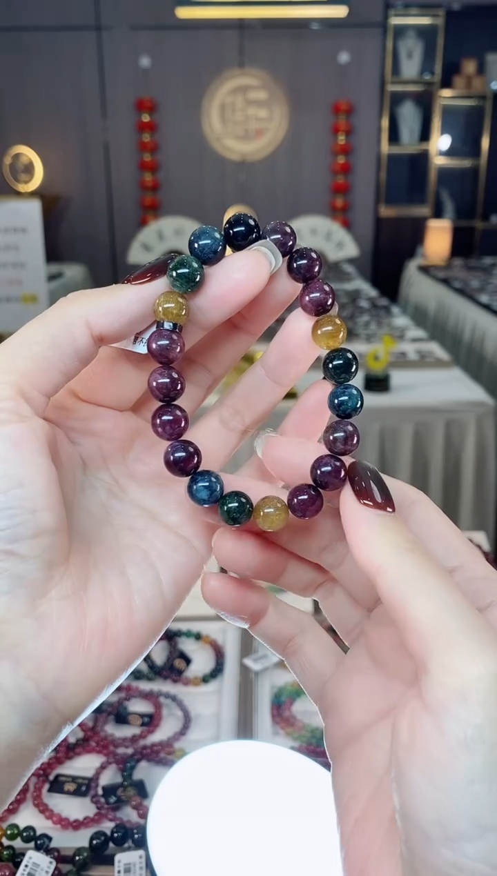 未镶嵌老矿碧玺色标彩虹单圈手串9mm+碧玺dan多样性发货一条