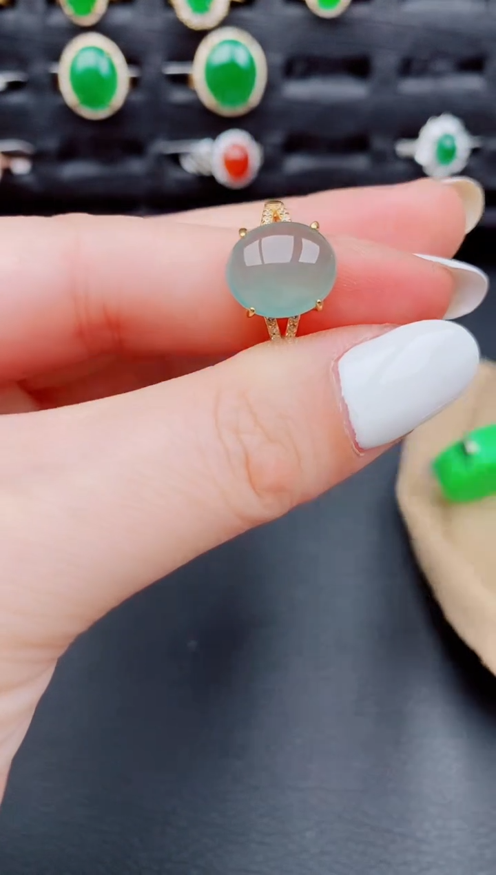 【闪购商品】翡翠戒指银S925镶嵌天然a货翡翠125