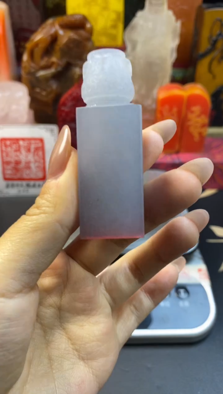 寿山石印石西峡蓝四羊鼎印钮方印-喜乐（喜中有乐）