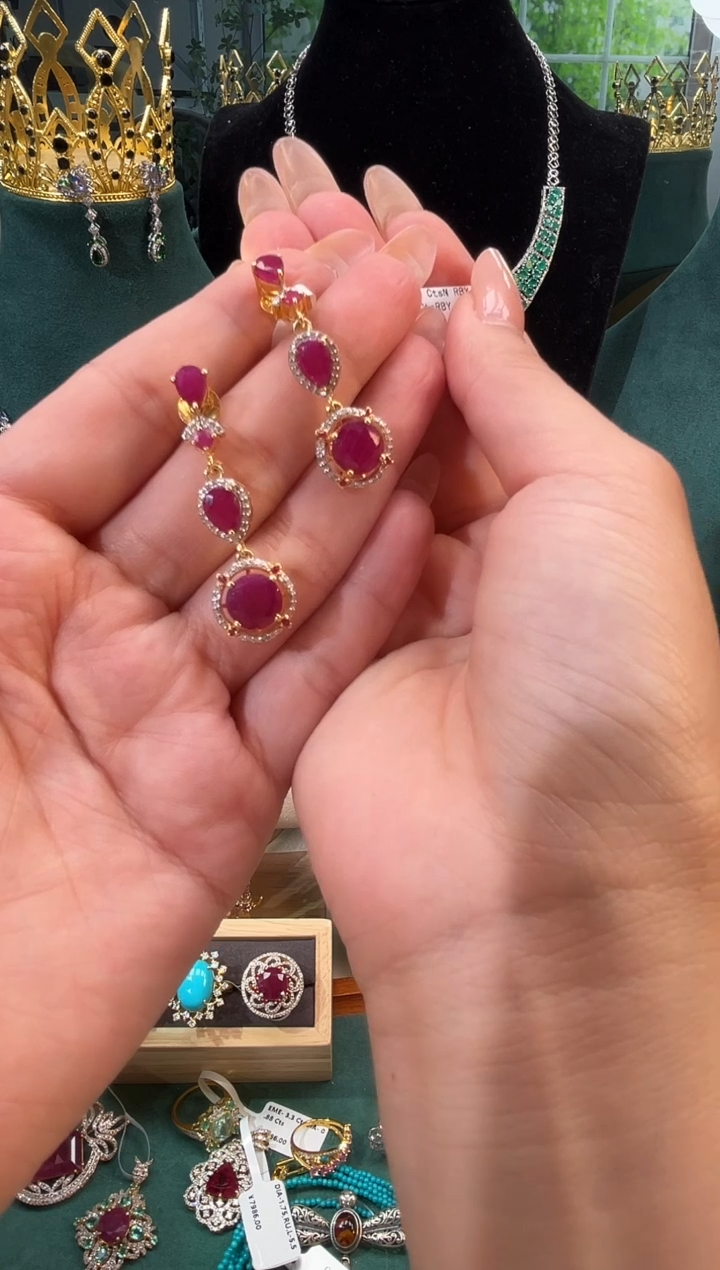 银S925镶嵌戒指红宝石耳饰