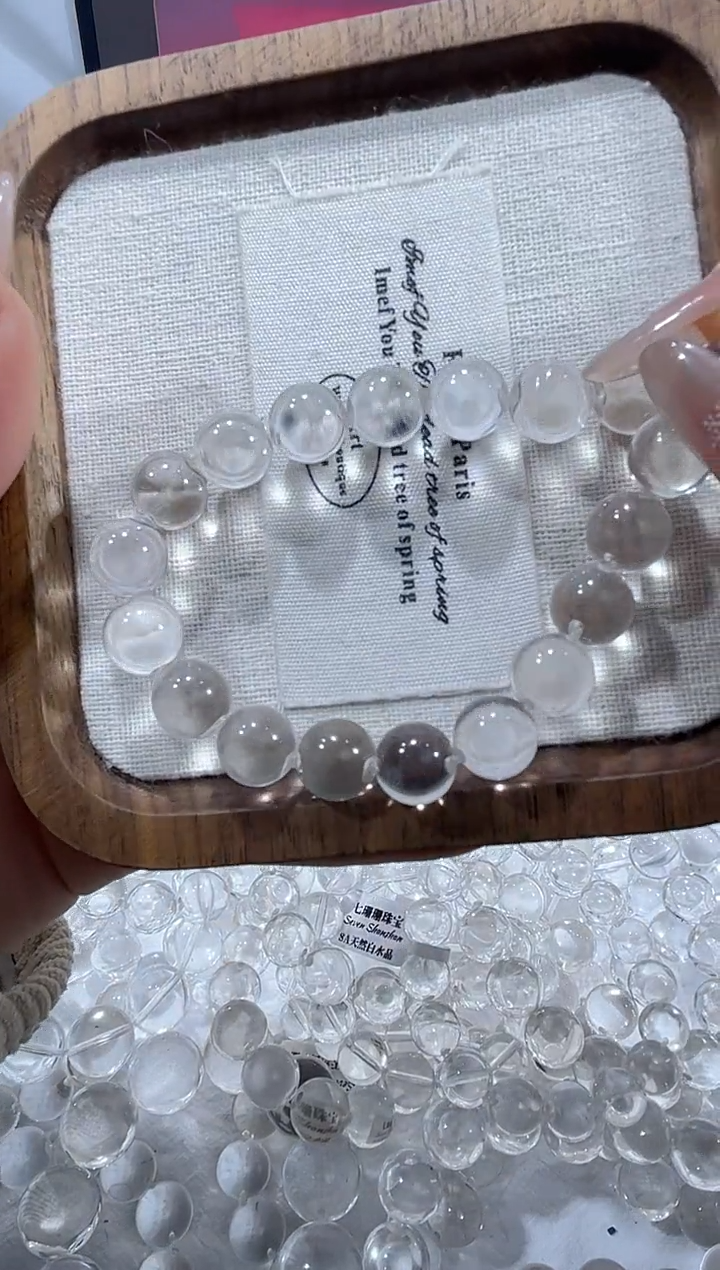 未镶嵌手串水晶天然白水晶牛鼻孔手串多样性发一