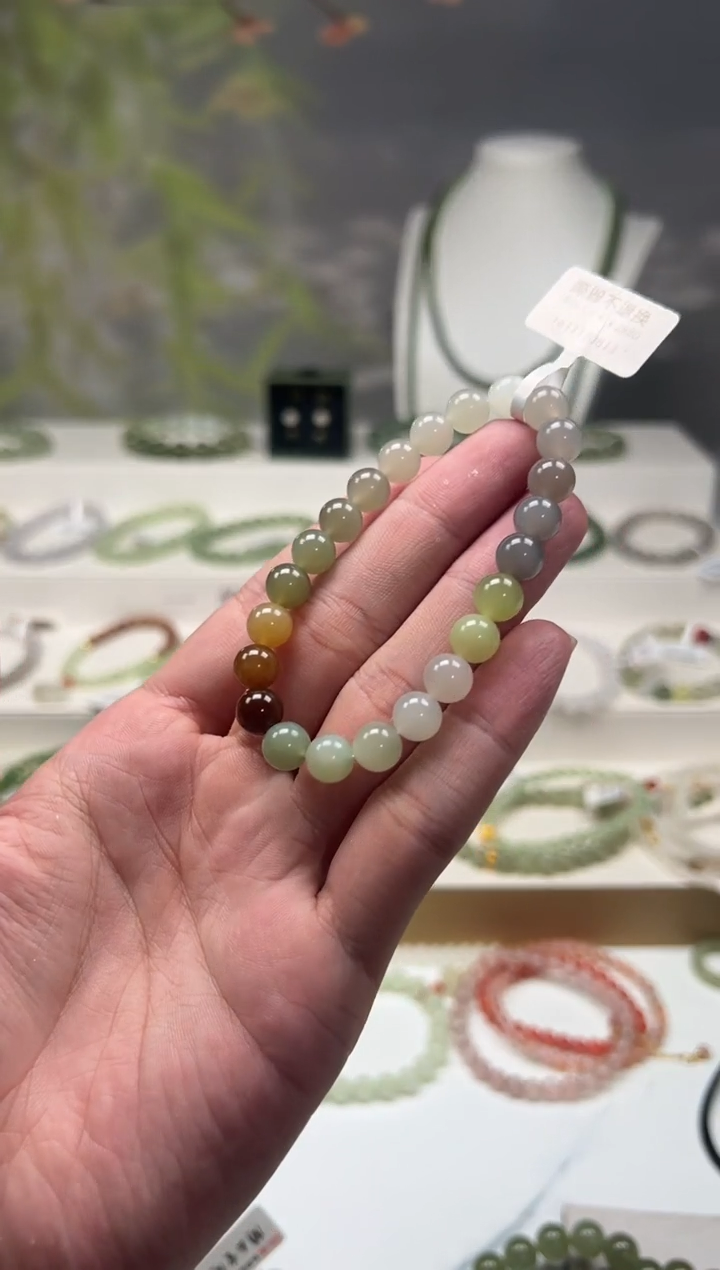 【闪购商品】和田玉手串未镶嵌卡8多宝手串高冰