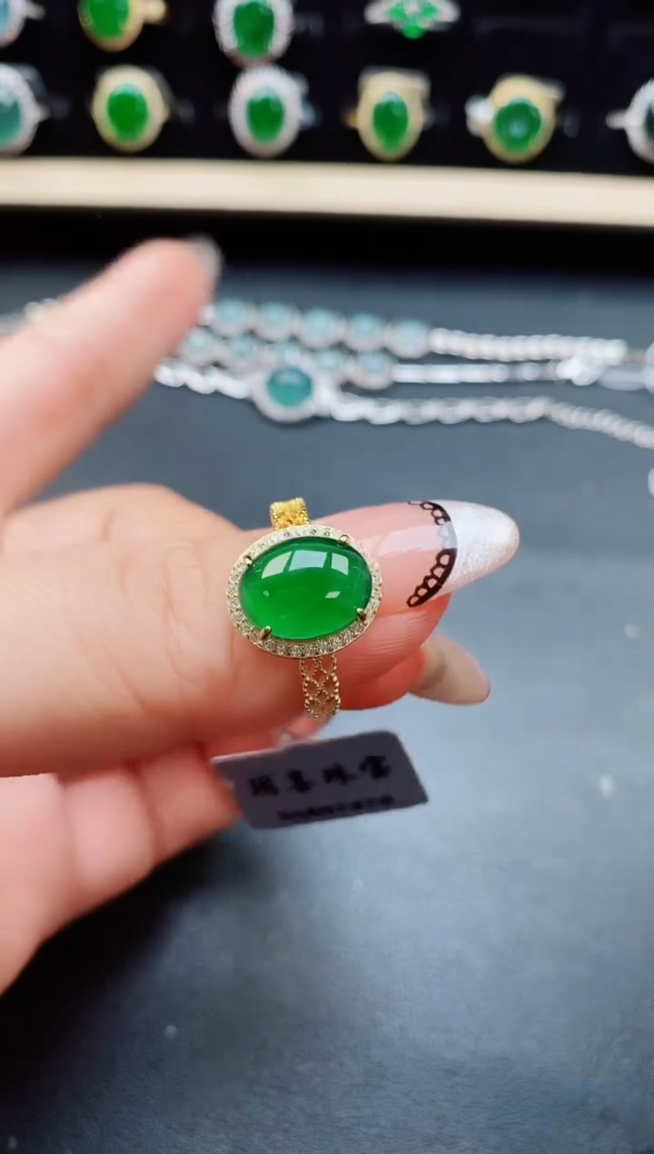翡翠戒指银S925镶嵌50805