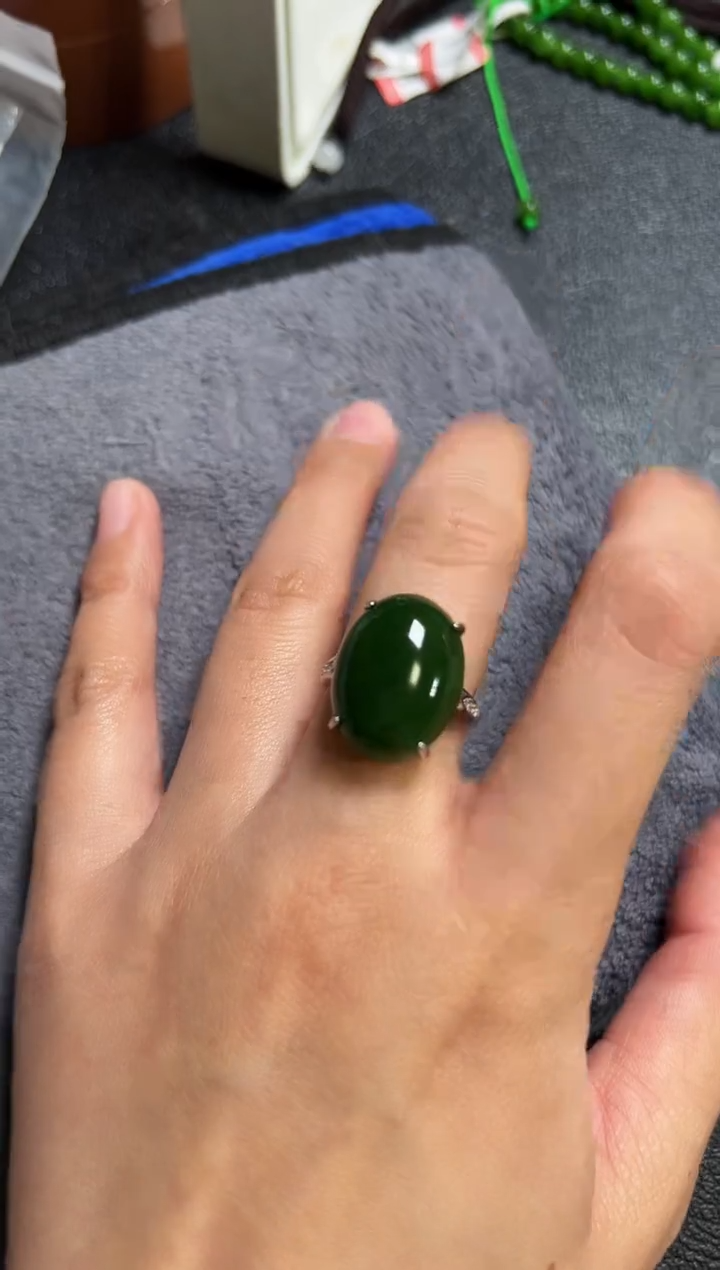 【闪购商品】和田玉（碧玉）戒指银S925镶嵌碧玉