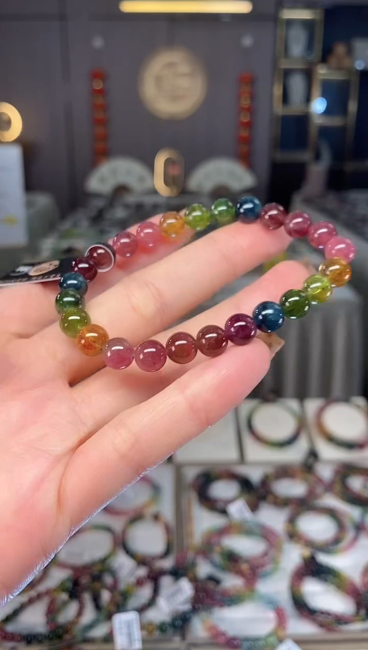 未镶嵌老矿碧玺色标彩虹单圈手串7mm+碧玺dan多样性发货一条
