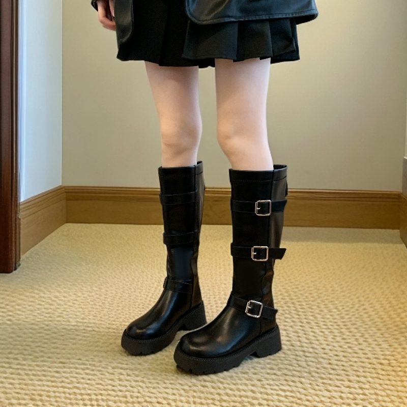 时尚加宽大码女长靴新款胖mm黑色高级胖粗腿宽筒厚底显瘦不过膝