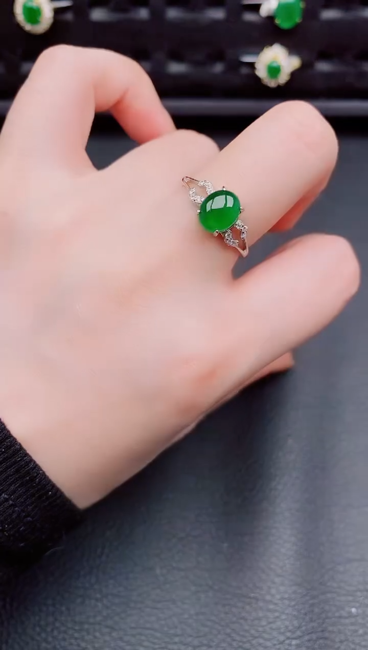 【闪购商品】翡翠戒指银S925镶嵌天然a货翡翠292