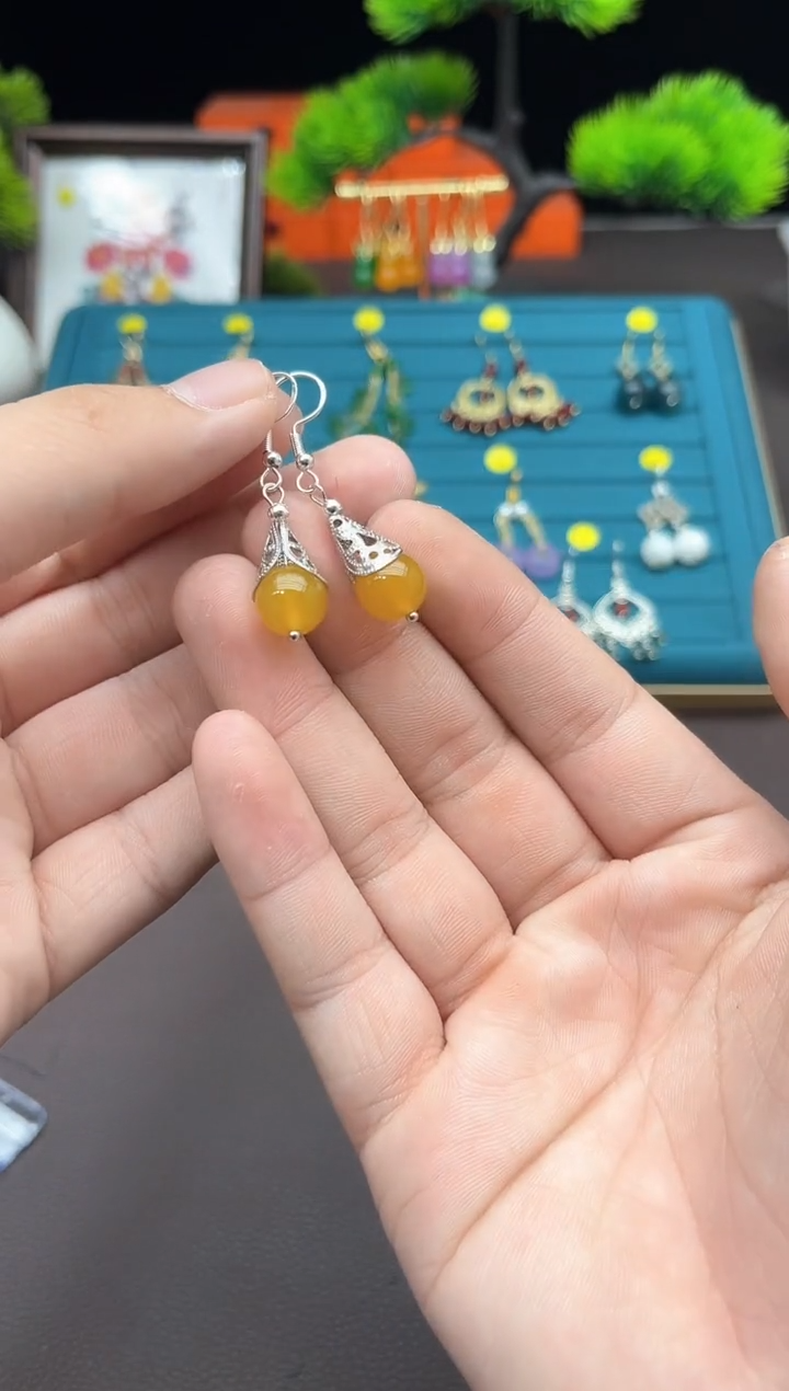 【闪购商品】玛瑙/玉髓耳钉银S925镶嵌723000