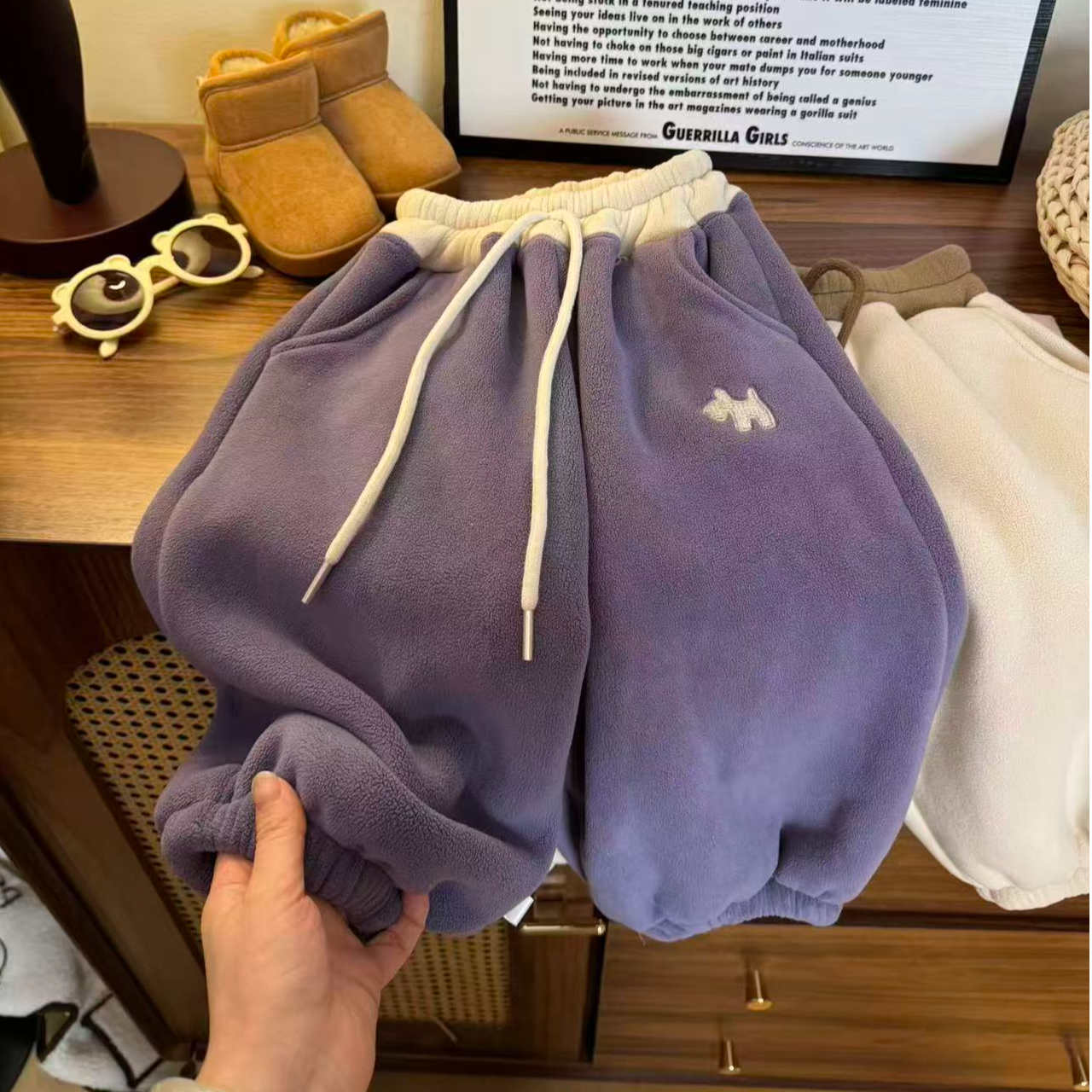 【加绒超厚】儿童韩系刺绣小狗卫裤秋冬羊驼绒加厚男女童运动裤