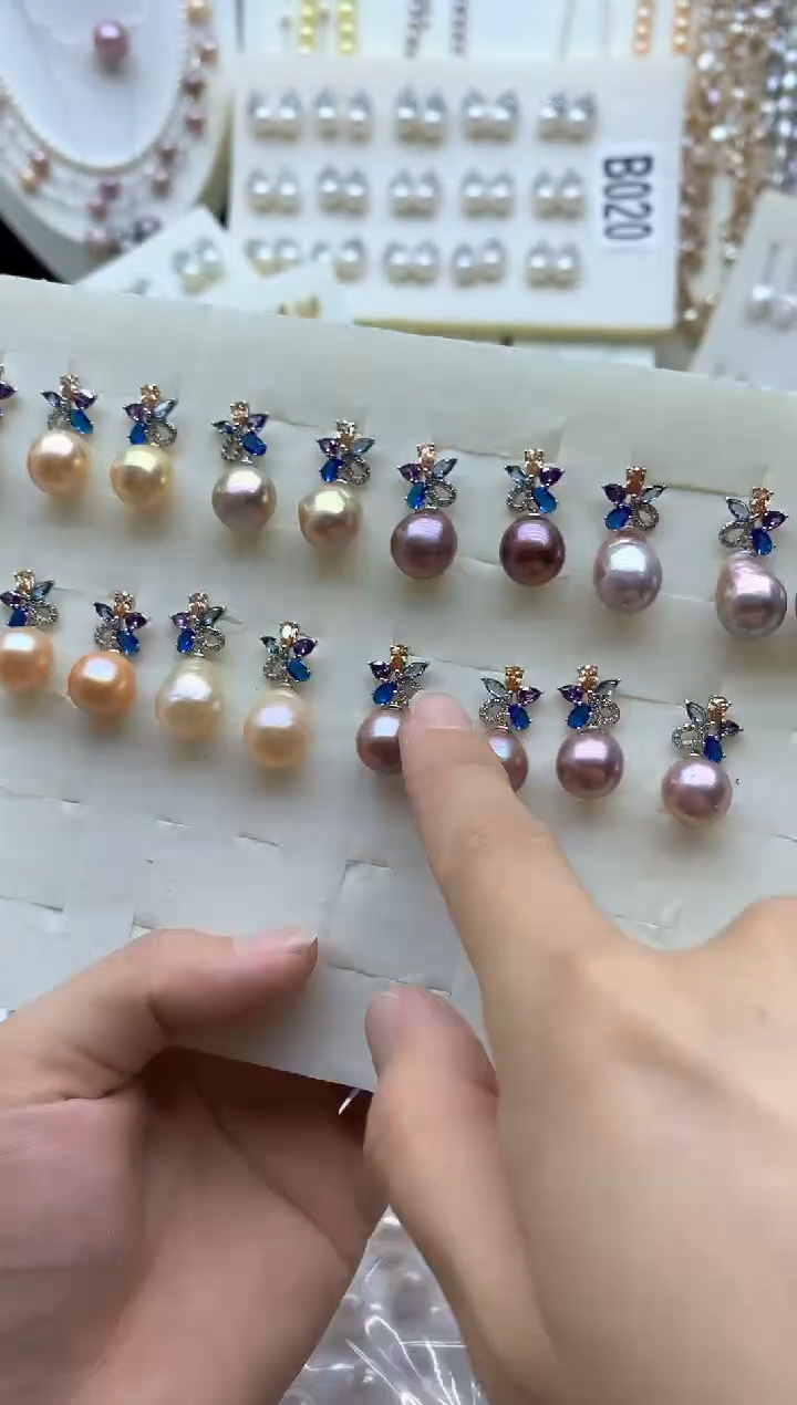 银S925镶嵌淡水珍珠耳饰多样性发其一