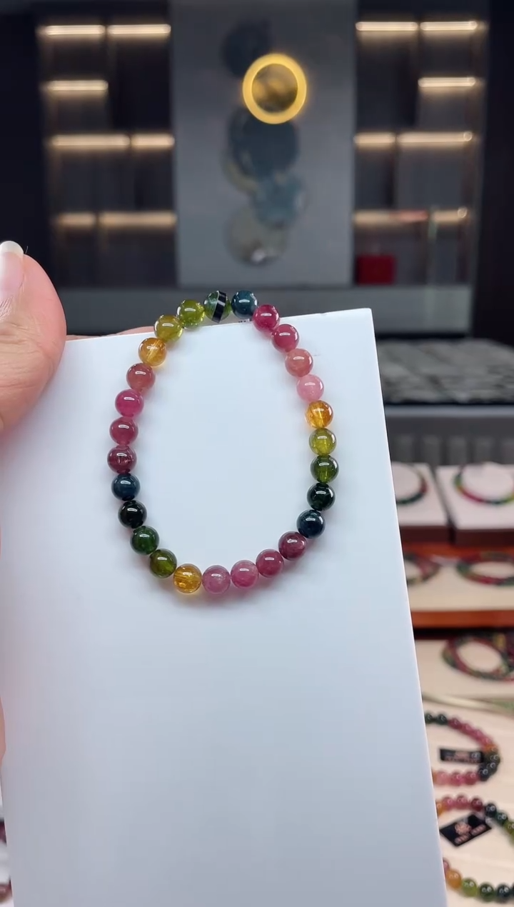 未镶嵌老矿碧玺彩虹单圈手串6mm+碧玺（多样性发一条）Q