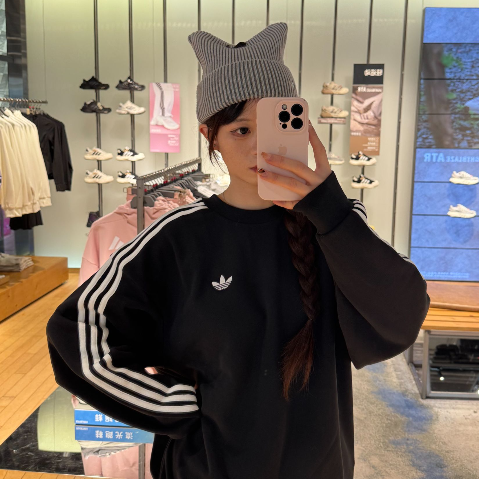 adidas 保暖长袖圆领套头卫衣上衣针织衫休闲加绒 KG3898 X