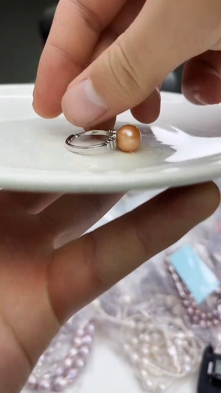 未镶嵌戒指淡水珍珠中国红戒指