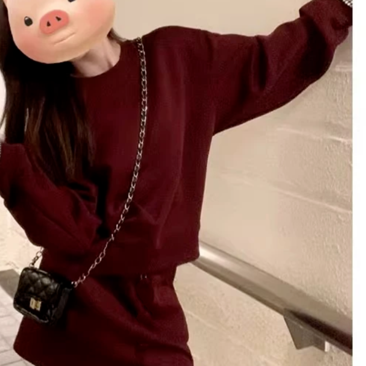 【新年战袍】过节氛围感红色卫衣短裙套装女显瘦洋气针织时尚休闲