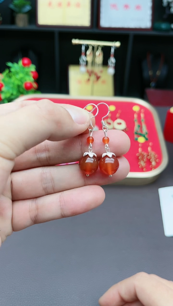 【闪购商品】南红玛瑙耳饰银S925镶嵌409000
