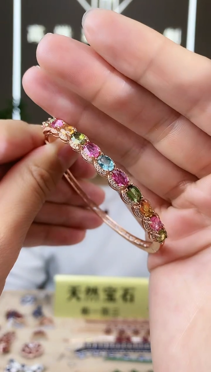 【闪购商品】碧玺手镯银S925镶嵌手镯