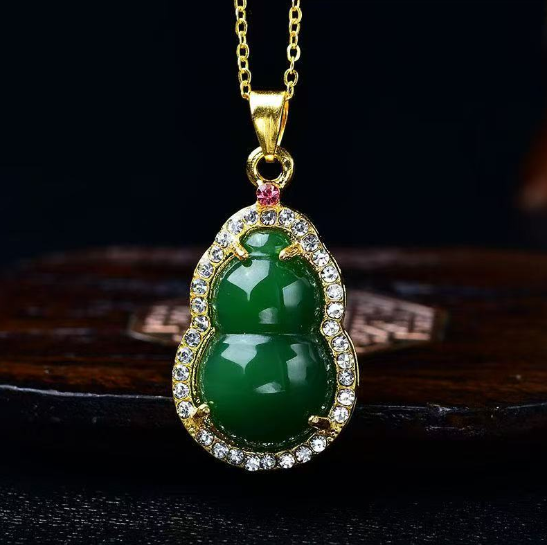 合金项链 合金高奢精致百搭金色绿葫芦吊坠