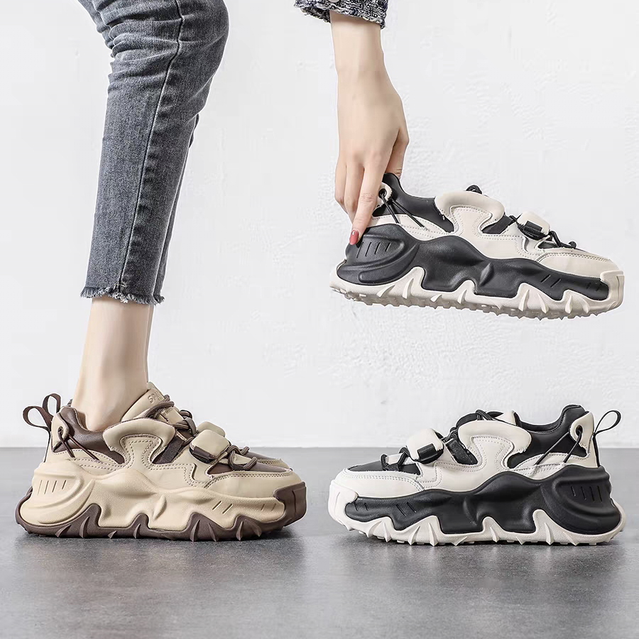 【朵儿】99911-厚底白色丑萌老爹鞋女2025春季新款真皮增高百搭爆款