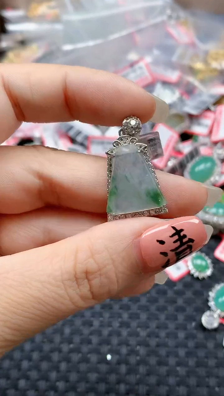 银S925镶嵌戒指翡翠天然A货缅甸翡翠