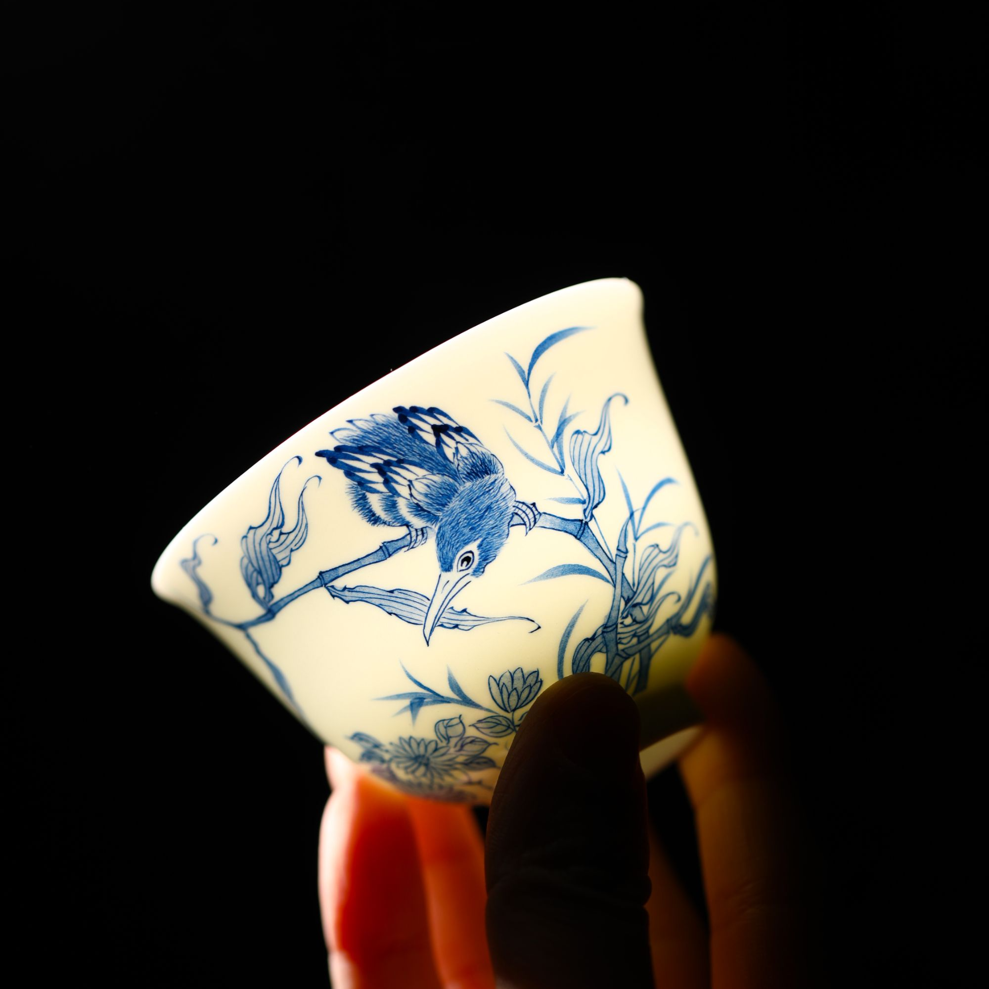 【照夜白】纯手绘青花单翠盖碗景德镇青花陶瓷主人杯中式高端礼盒装