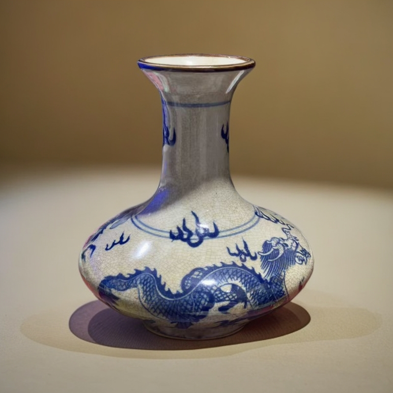 陶瓷花瓶龙桌面摆件一对